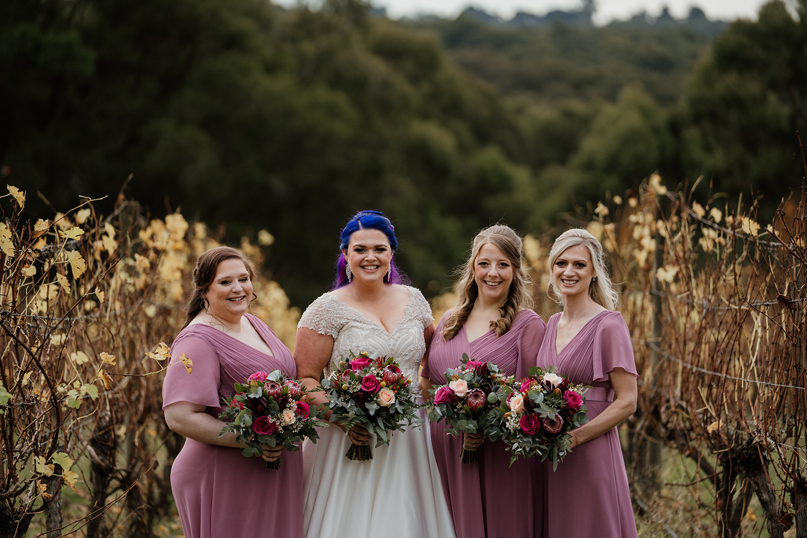 Dusty pink bridesmaids dresses.
