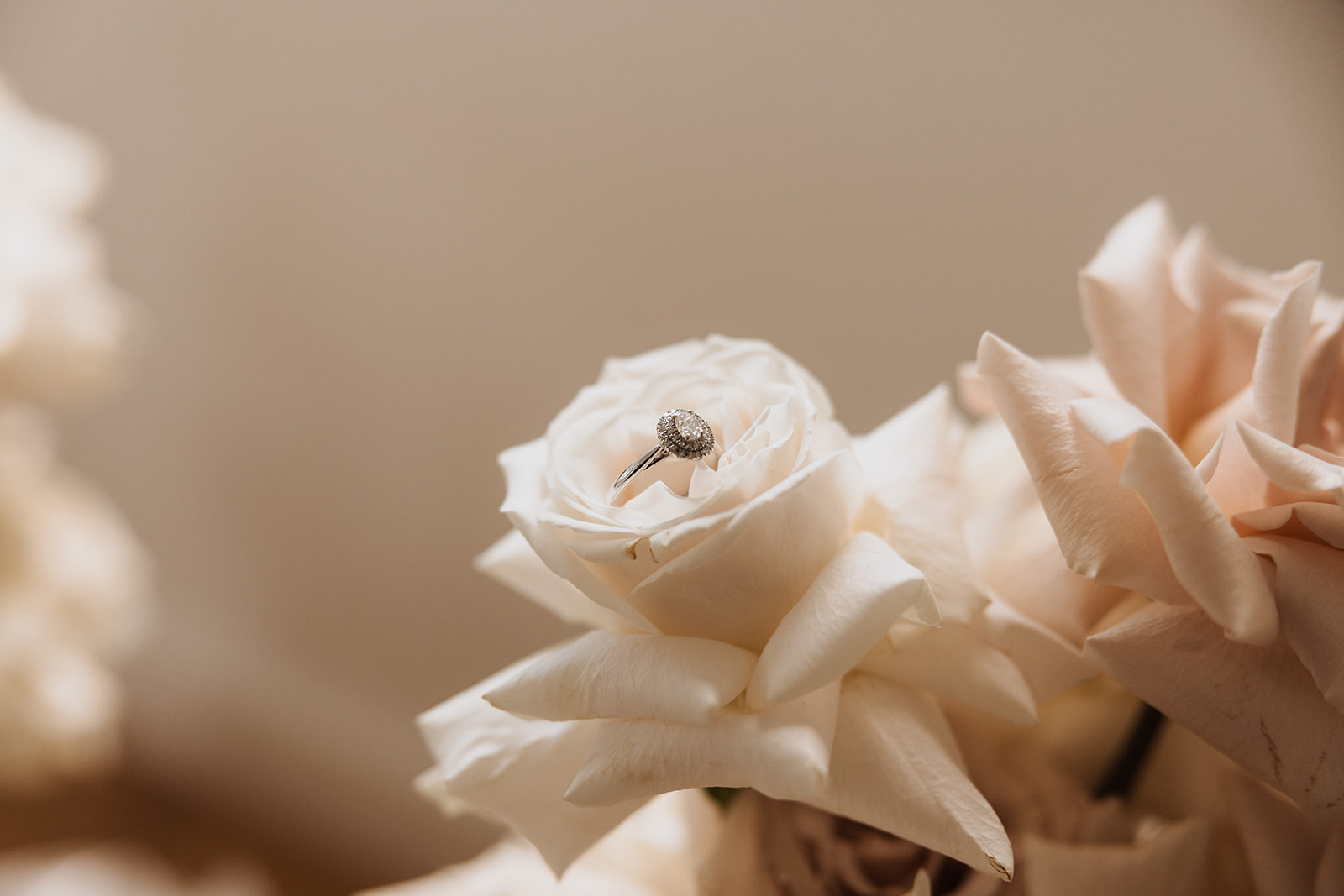 Engagement ring on a flower