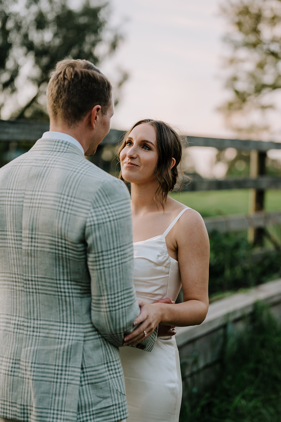 Sunset portraits of couple at Collingwood children's farm wedding photography
