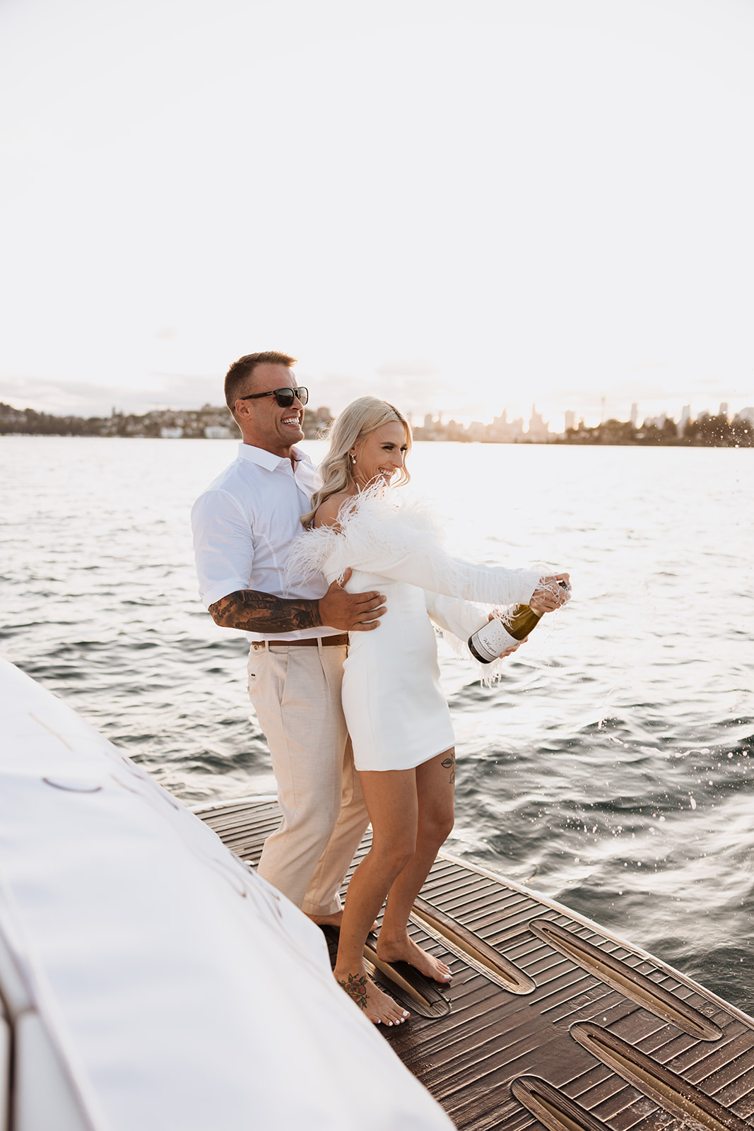 Bride and Groom at the yacht at the Wedding in Lindesay House, Darling Point New South Wales