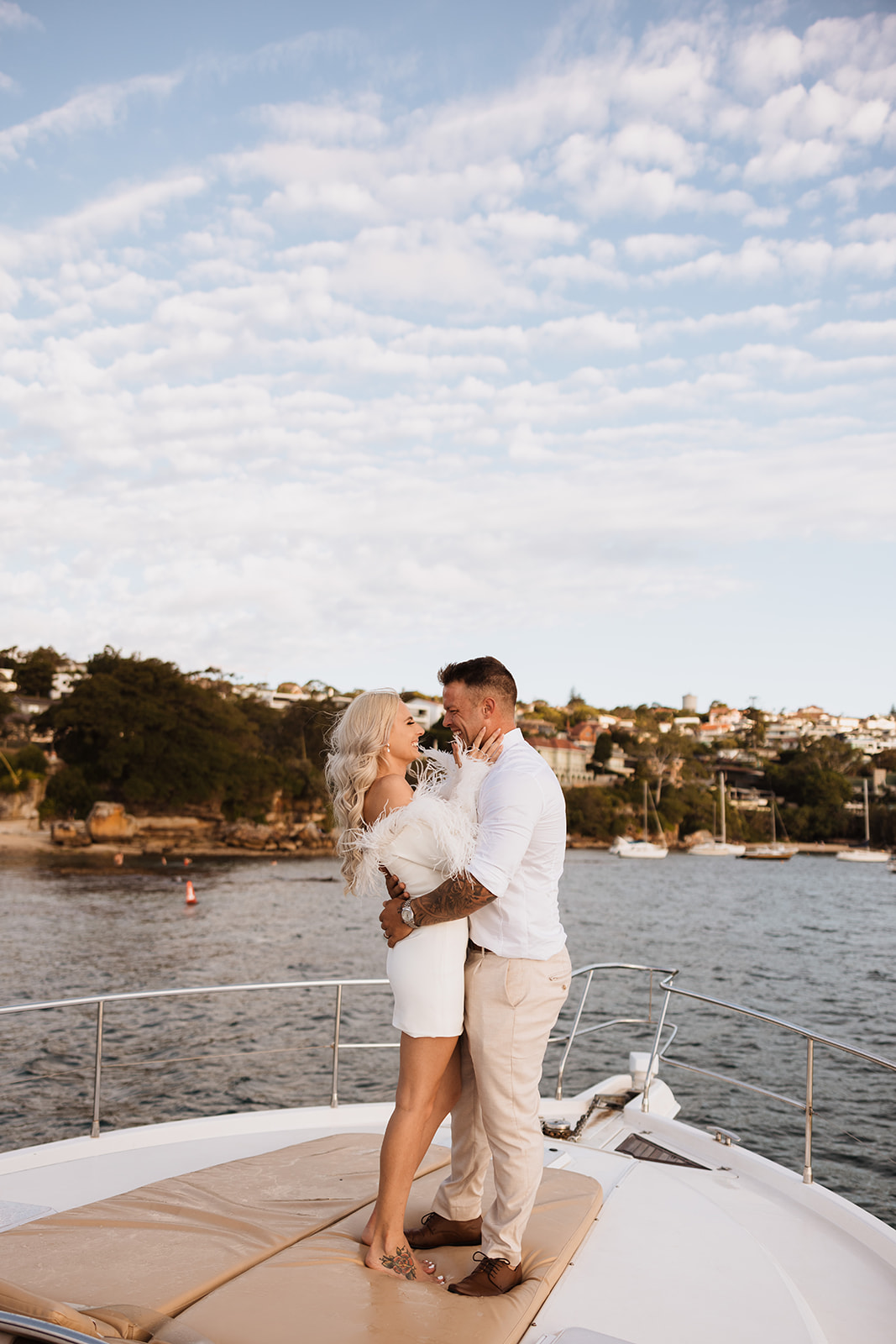 Couple at the yacht at the Wedding in Lindesay House, Darling Point New South Wales