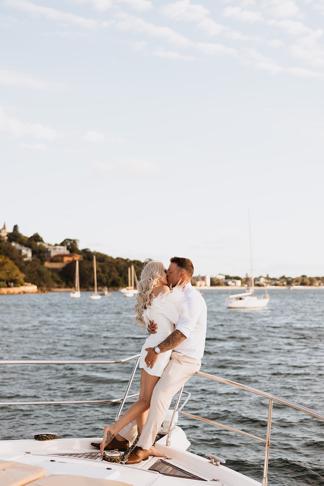 Couple at the yacht at the Wedding in Lindesay House, Darling Point New South Wales