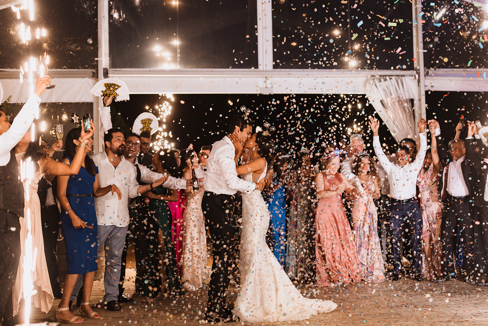 Bride and groom confetti shower at the reception at the Wedding in Mona Farm Braidwood, New South Wales