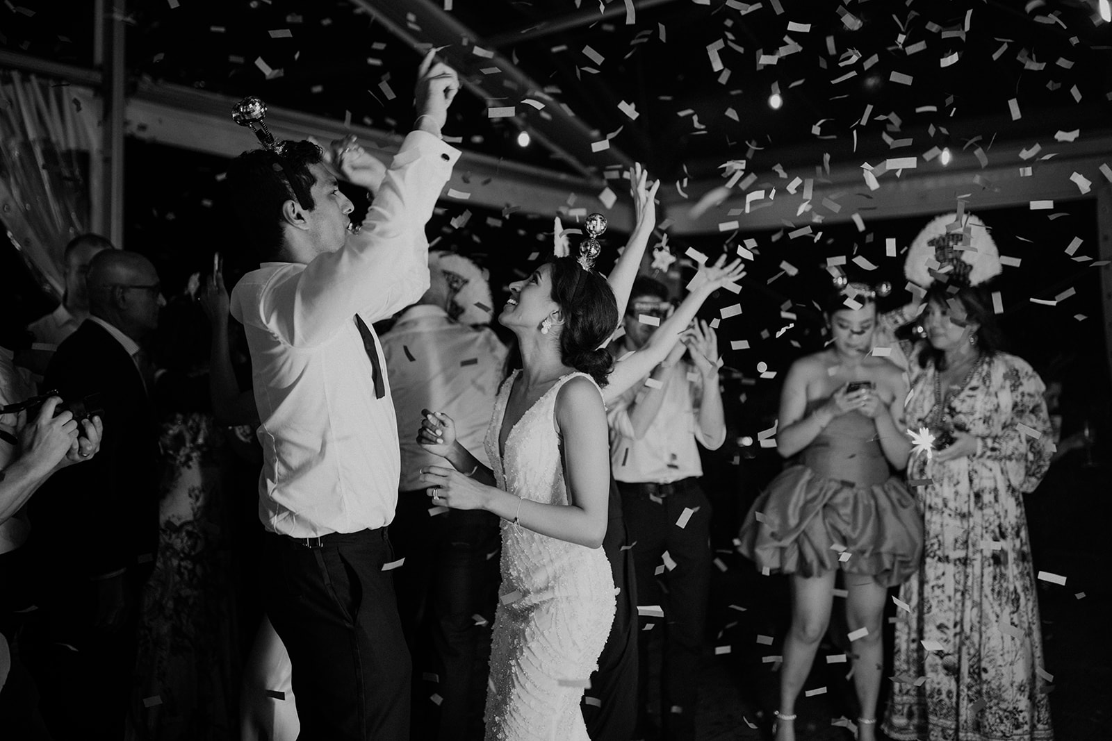 Bride and groom confetti shower at the reception at the Wedding in Mona Farm Braidwood, New South Wales