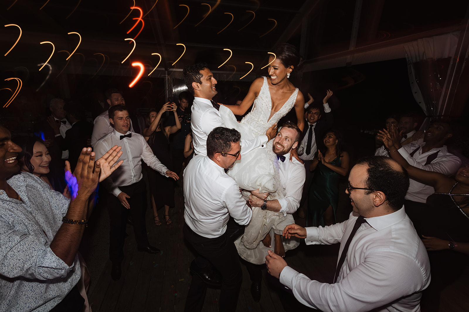 Bride and groom having an epic party at the reception at the Wedding in Mona Farm Braidwood, New South Wales