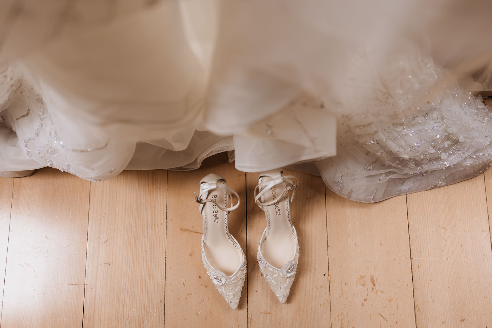 Brides dress and shoes at the Wedding in Mona Farm Braidwood, New South Wales