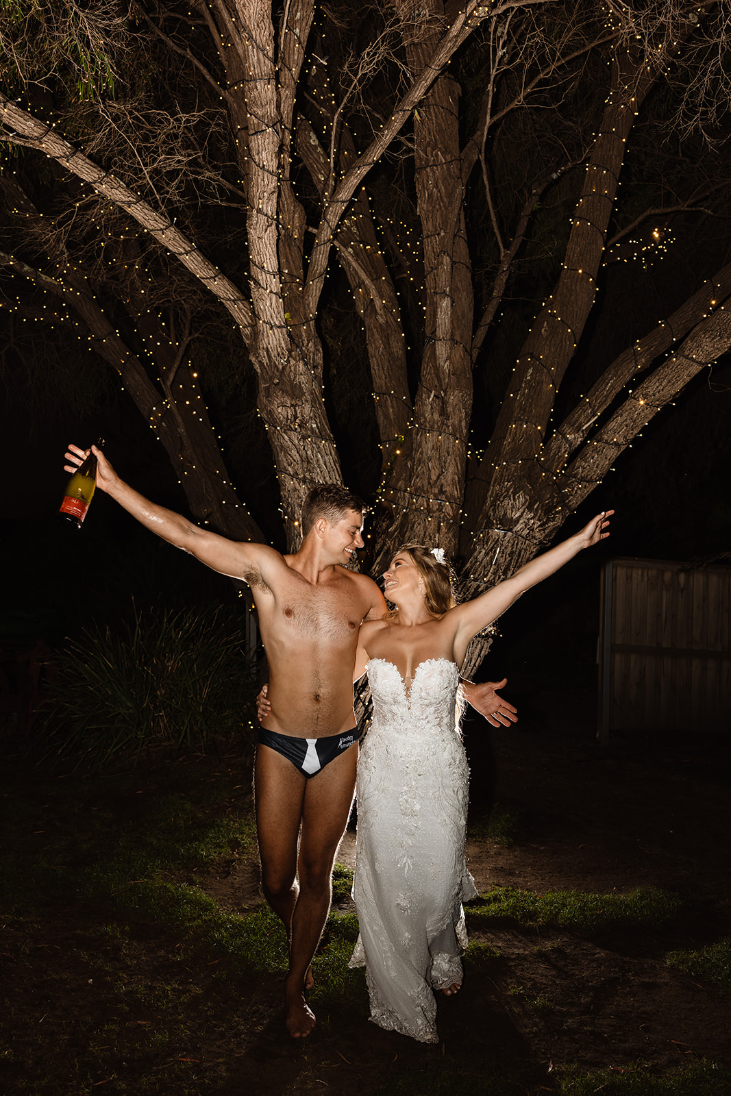 Couple champagne shower at the Wedding in The Cove Jervis Bay