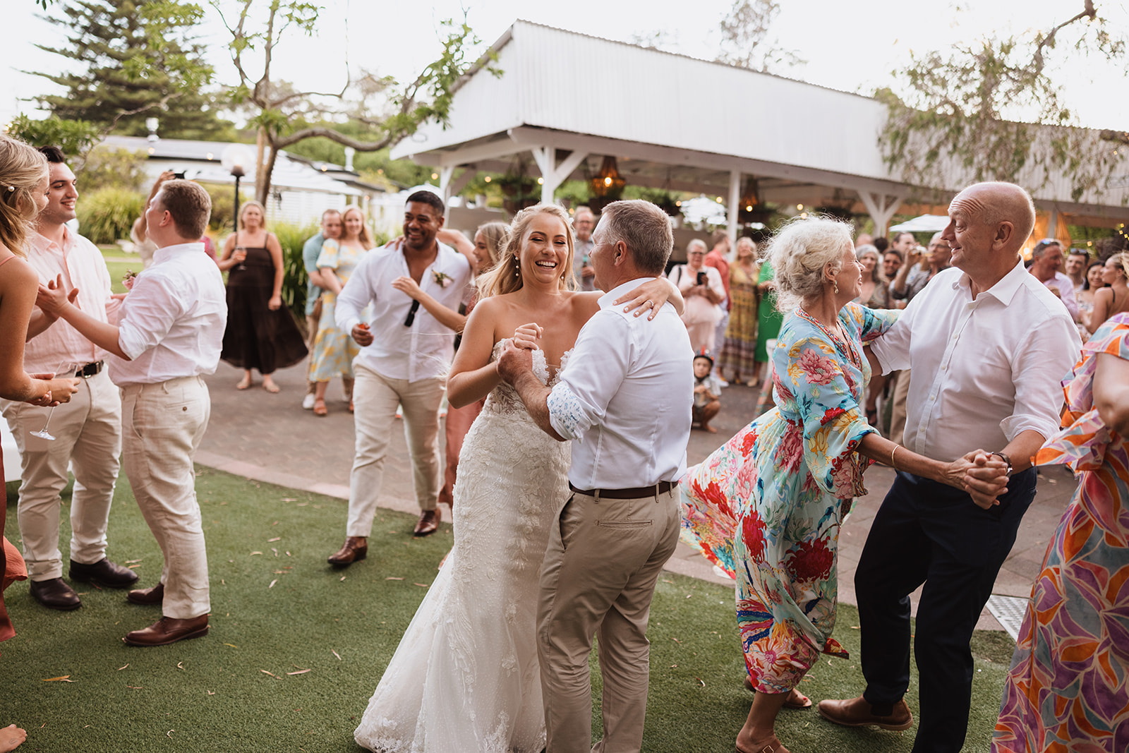 Couple and guests partying at the Wedding Reception in The Cove Jervis Bay