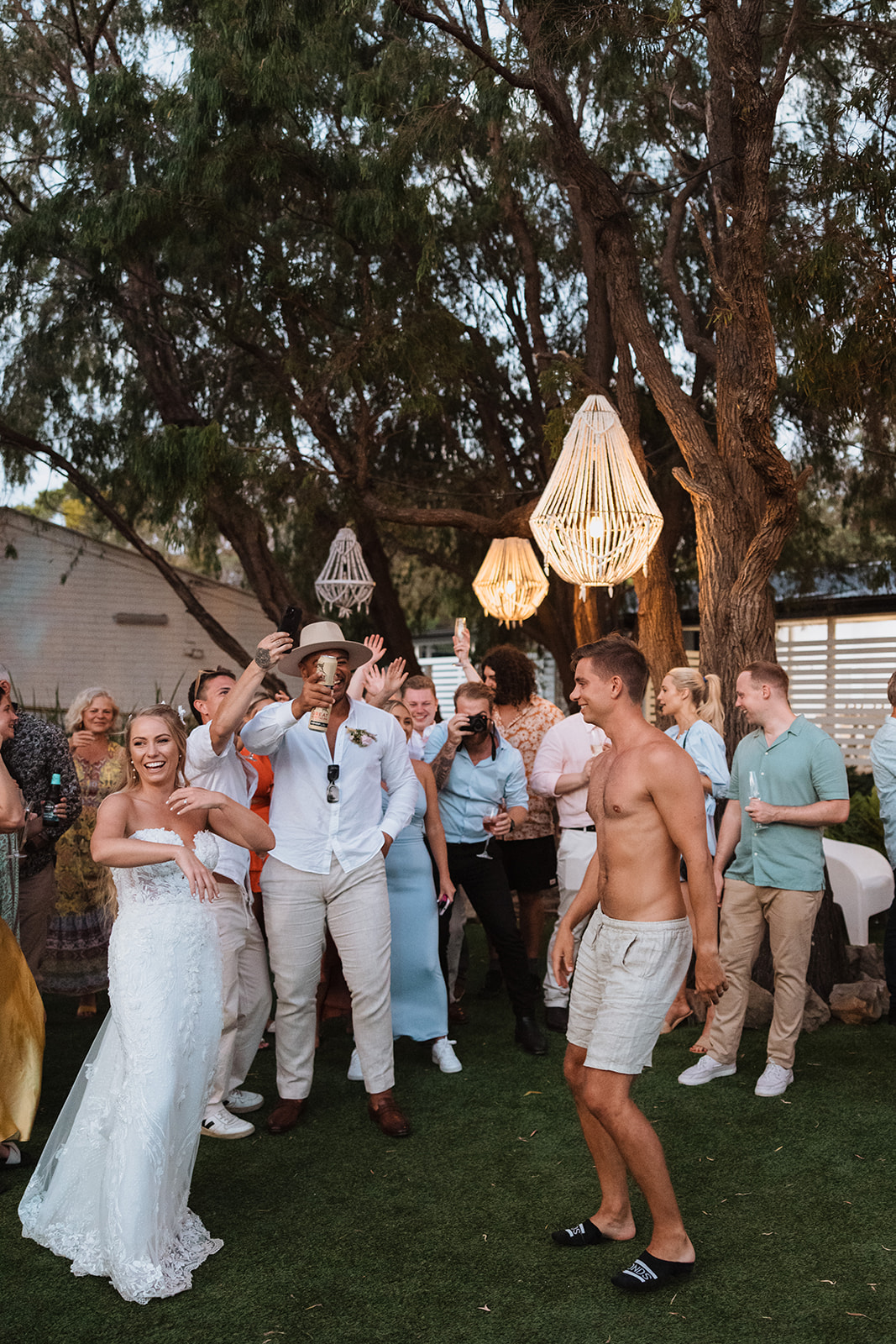 Couple and guests partying at the Wedding Reception in The Cove Jervis Bay
