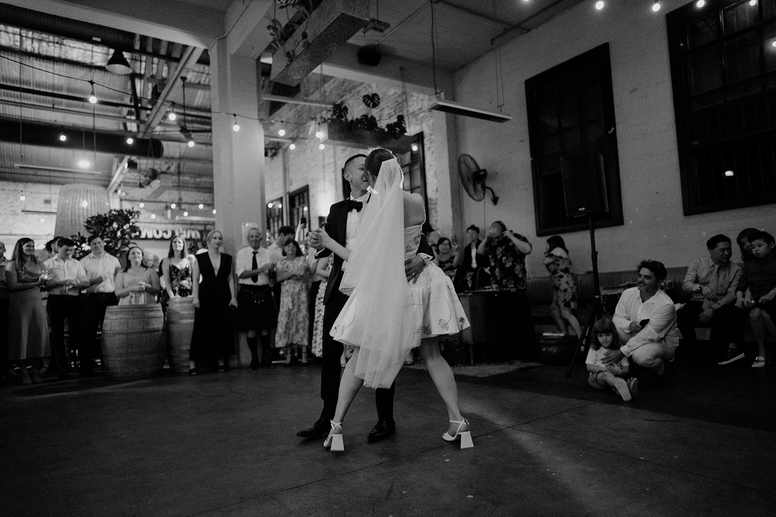 Bride and groom's first dance in Sydney at three blue ducks