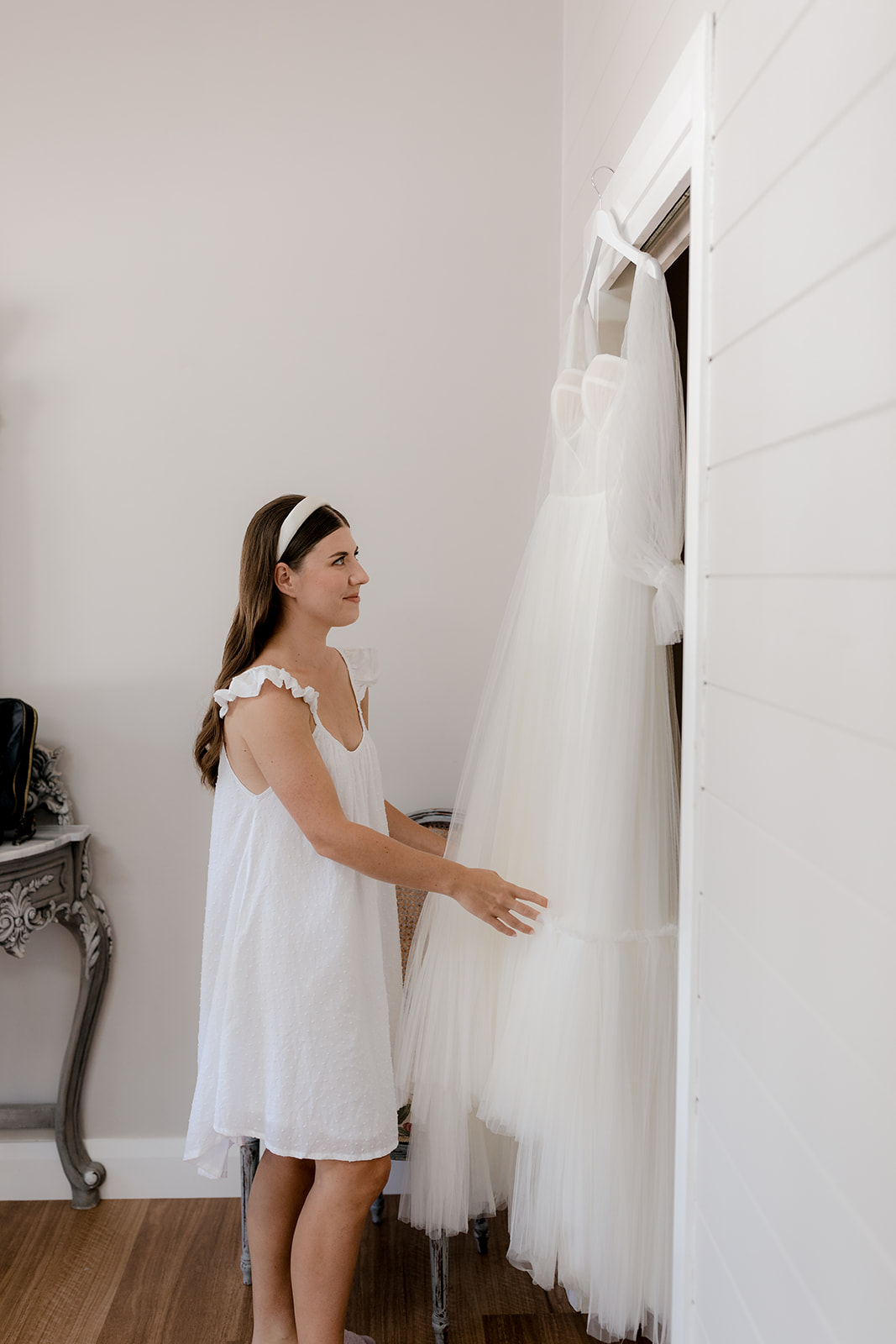 Bride getting ready for her elegant country wedding.