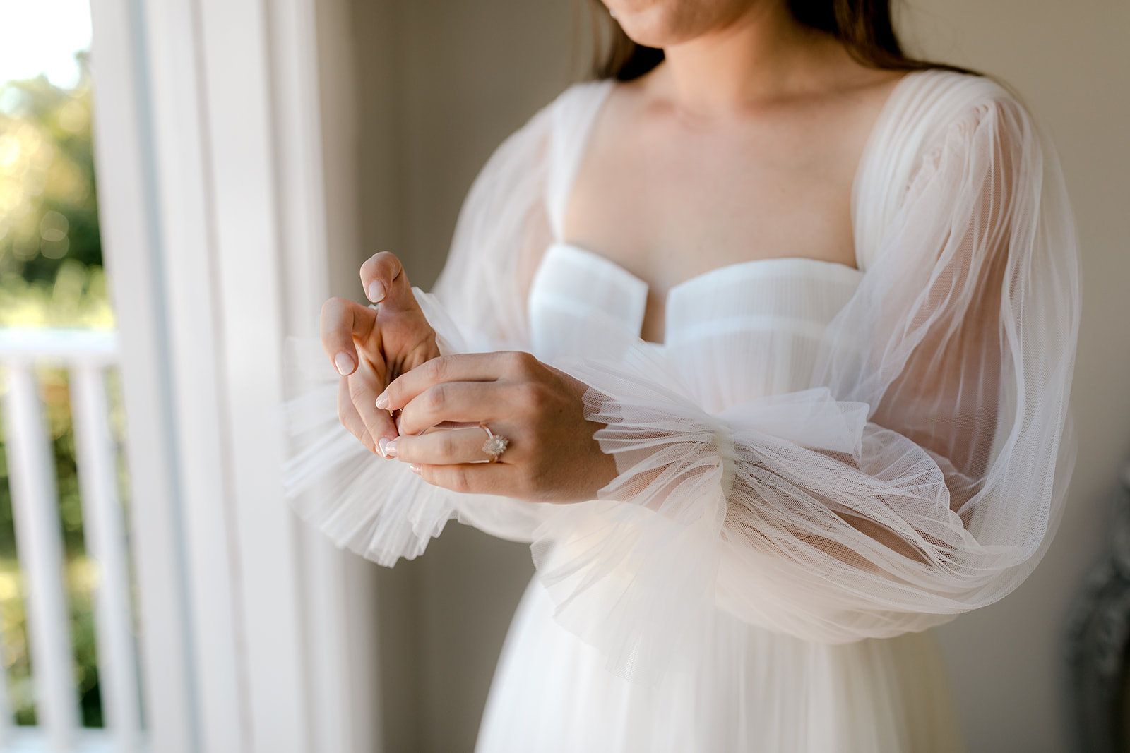 Bride getting ready for her elegant country wedding.