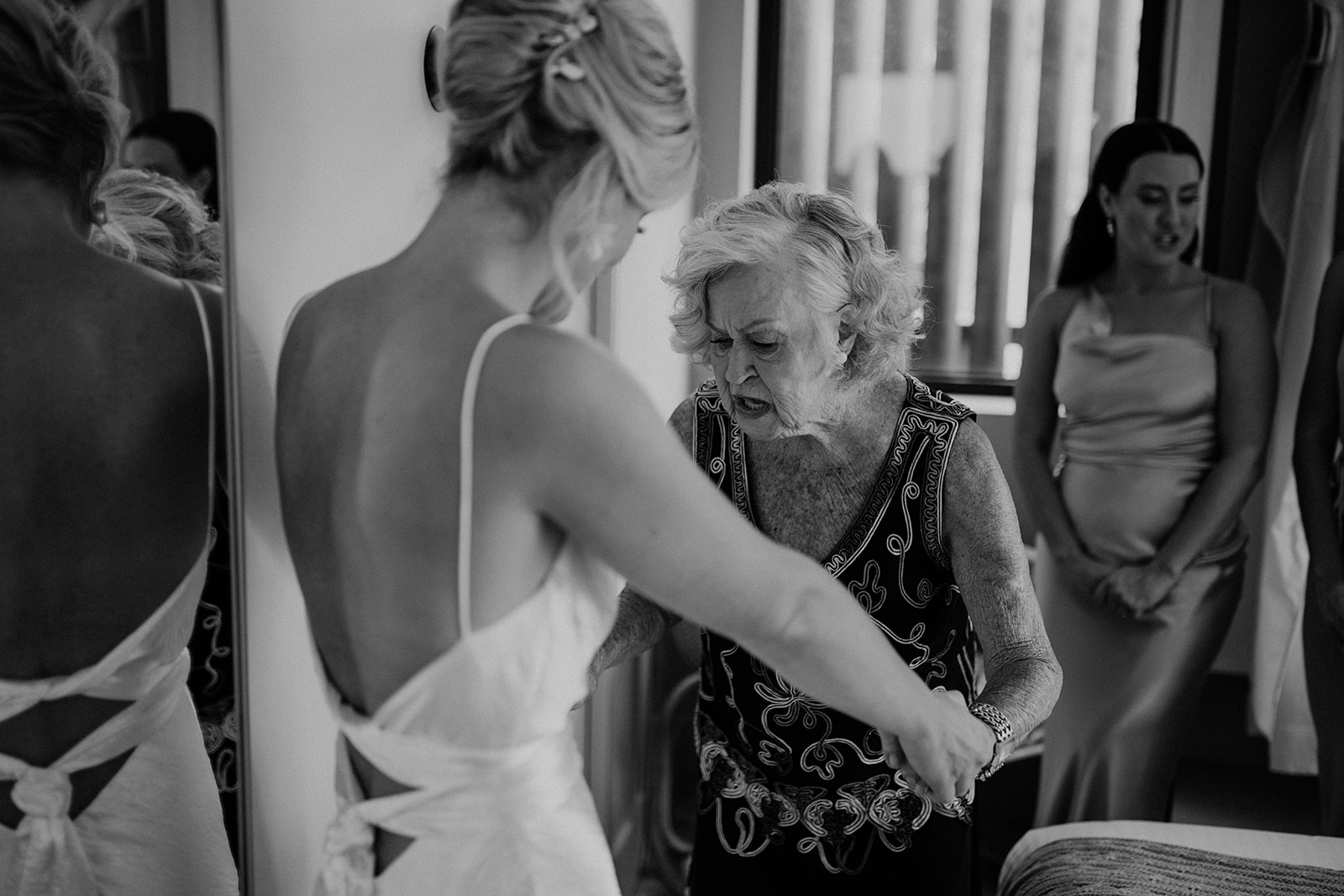 Bride first look with her grandmother at the wedding in The Fernery Mosman