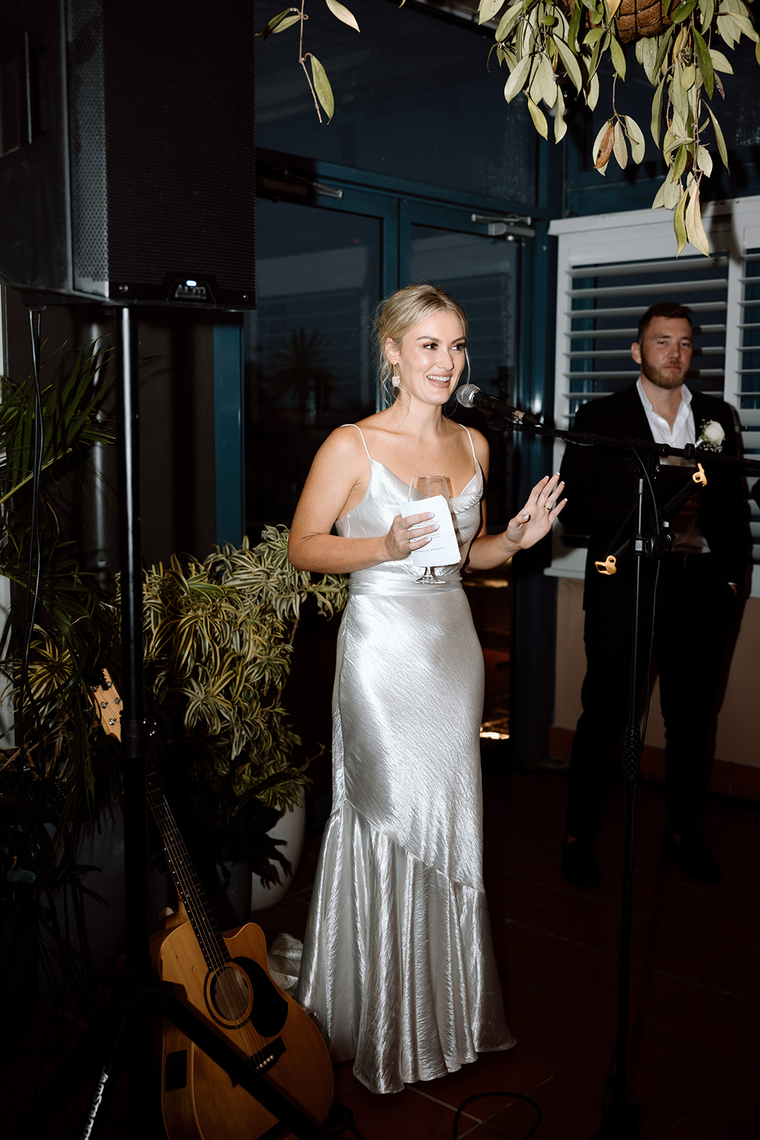 Bride giving her speech at the wedding reception in The Fernery Mosman