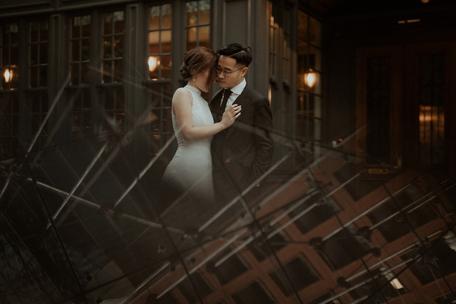Artistic photo of bride and groom in Sydney city