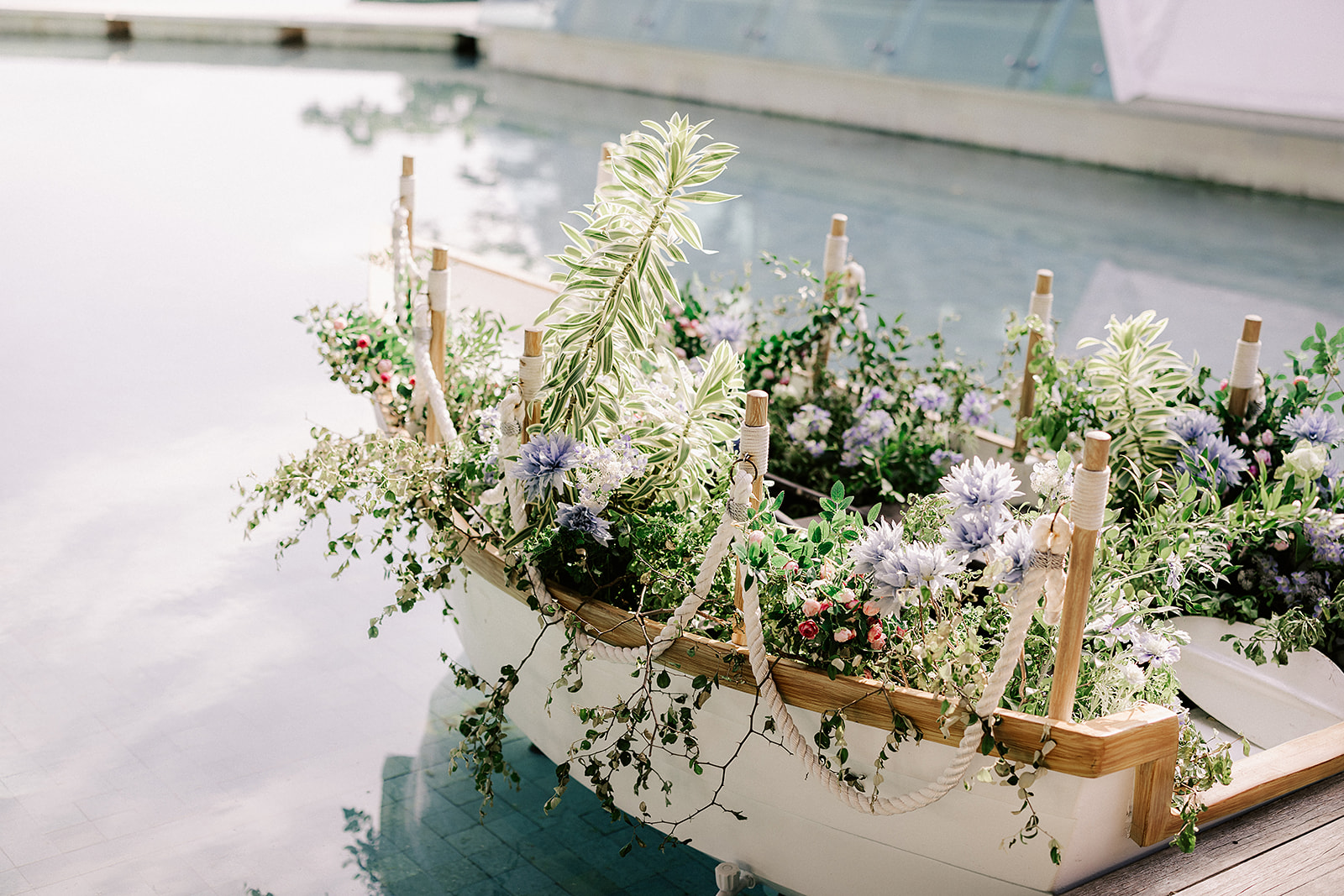 boat filled with wedding florals at luxury venue in bali