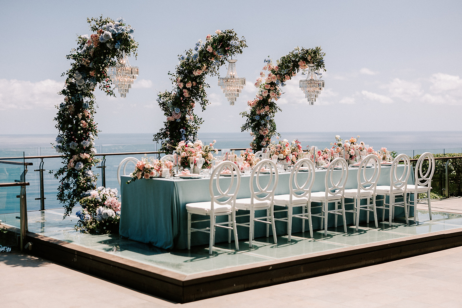 luxury table set up for an intimate wedding by the ocean