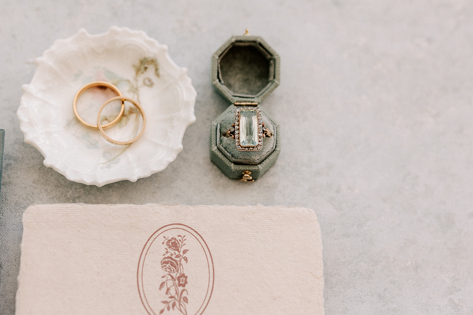 wedding flat lay and rings, as taken by Melbourne Wedding Photographer Joanne Keighery