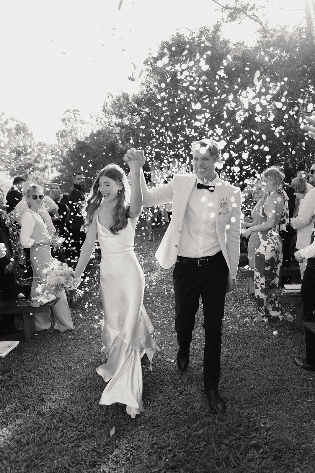 Brisbane editorial backyard wedding photography, Confetti Exit