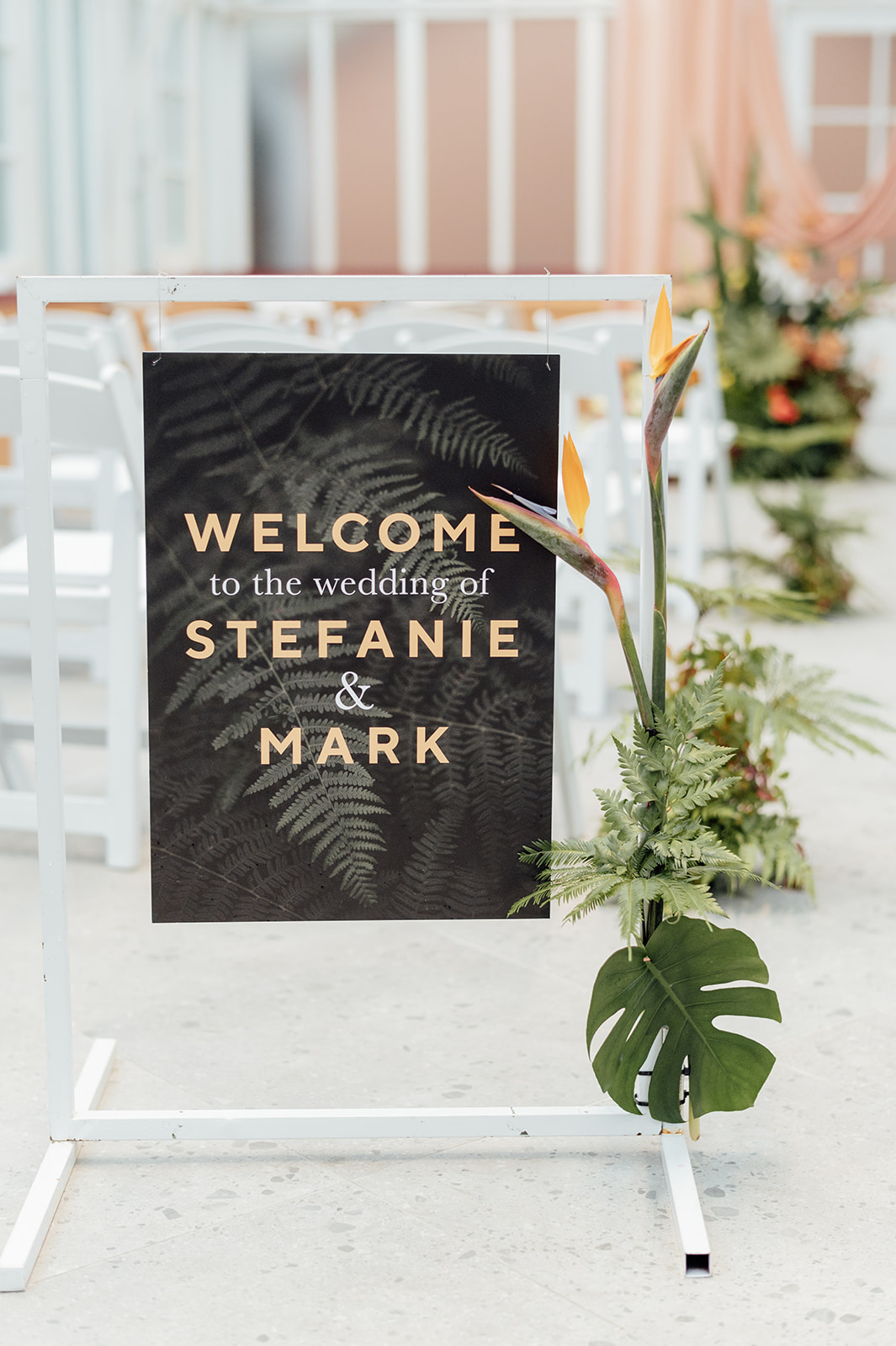 welcome sign for stefanie and mark wedding
