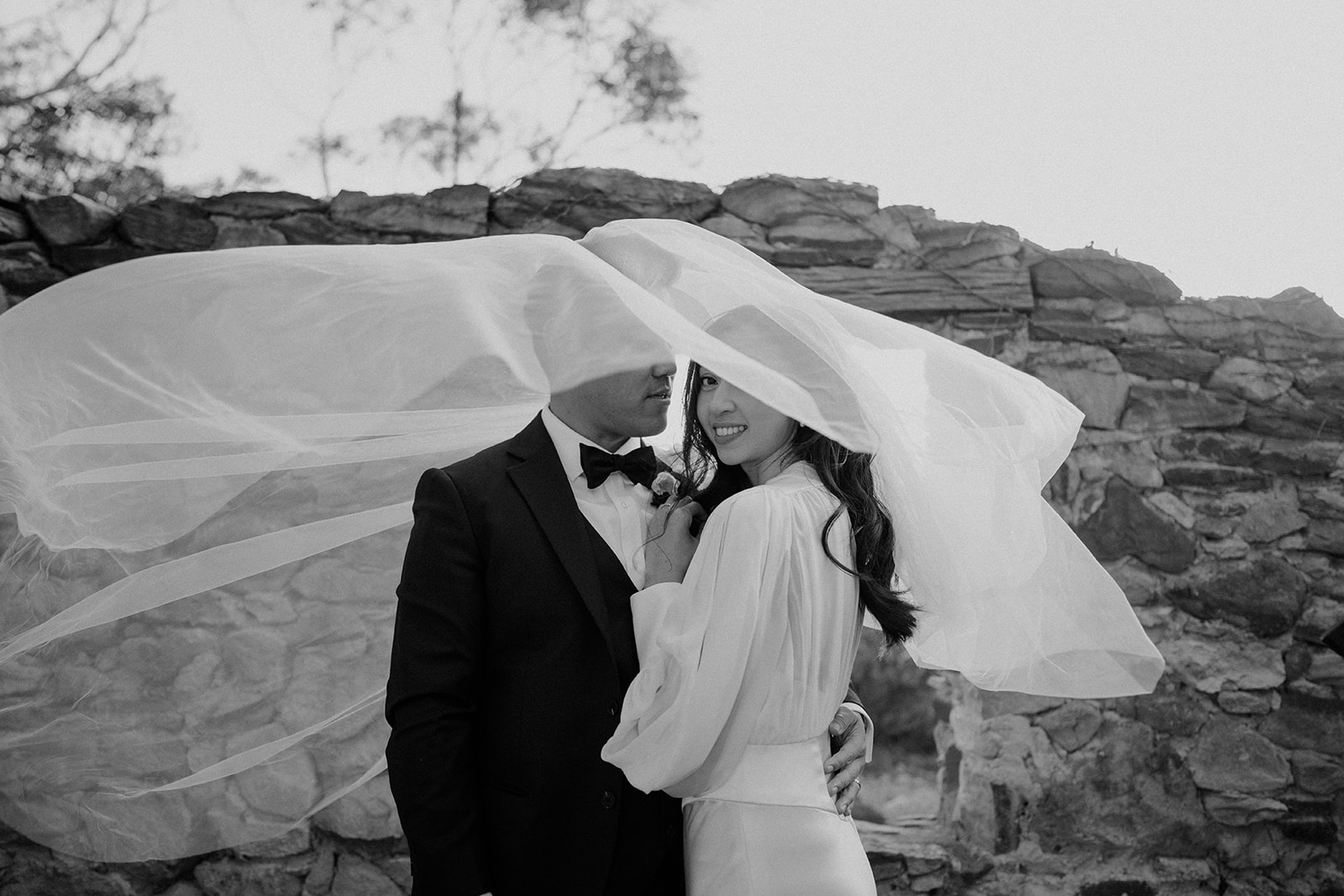 Bride and groom under a veil