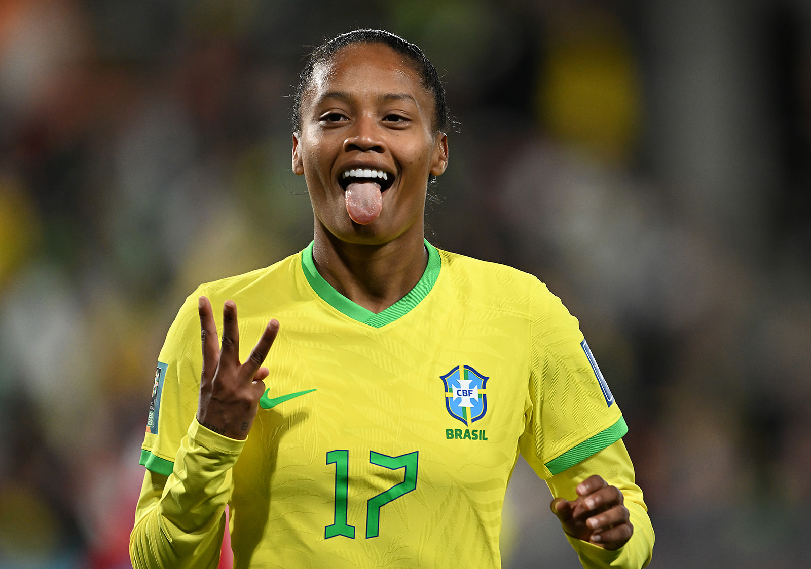 Ary Borges of Brazil celebrates after scoring her hat trick during the FIFA Women's World Cup Australia & NZ 2023.