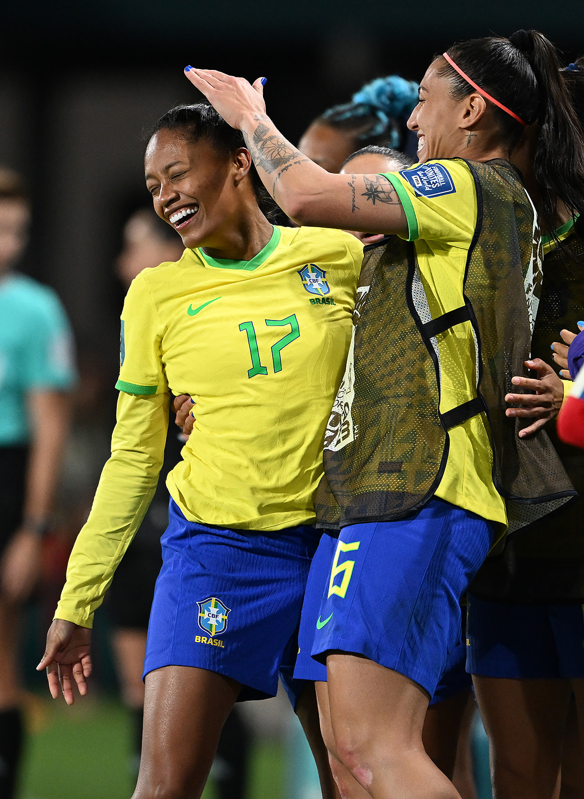 Ary Borges of Brazil celebrates her hat trick with team mates during the FIFA Women's World Cup Australia & NZ 2023.