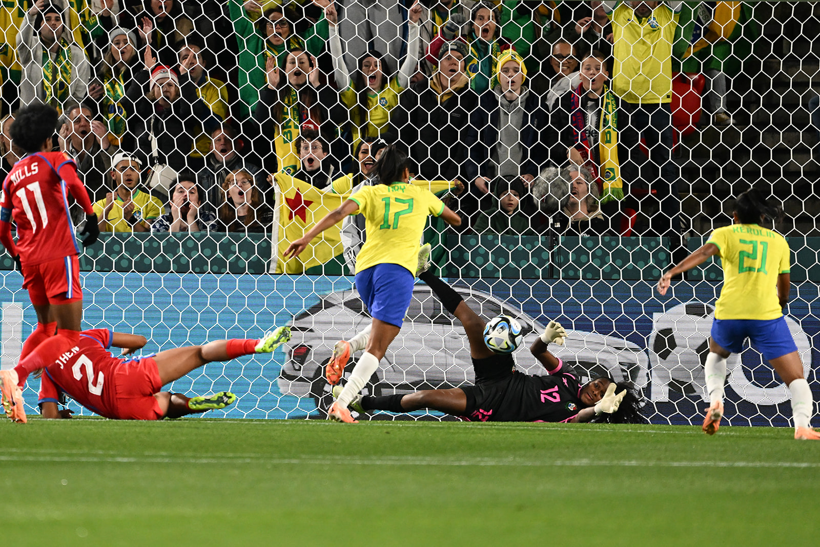 Ary Borges of Brazil kicks her first goal during the FIFA Women's World Cup Australia & NZ 2023.