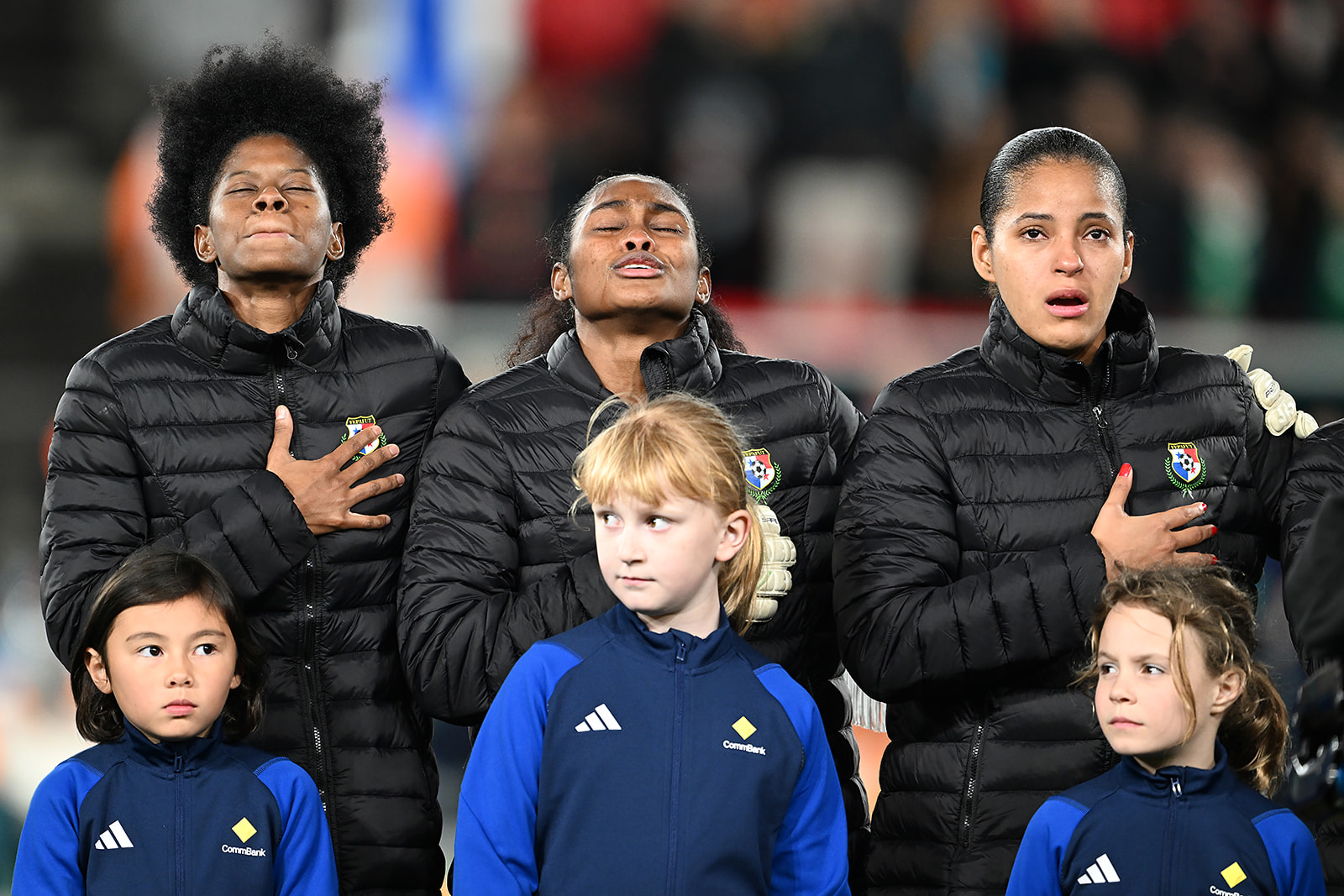 Panama players sing their national anthem before start of play in the FIFA Women's World Cup Australia & NZ 2023.