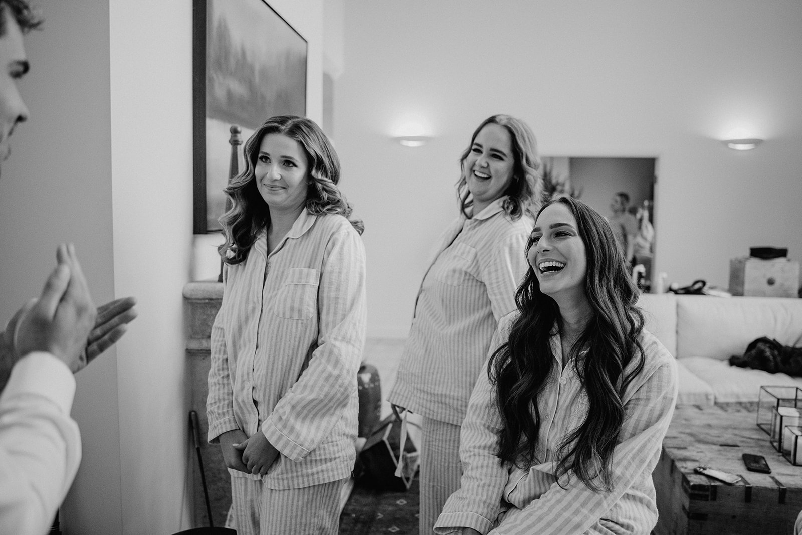 Redleaf wedding bridesmaids laugh while getting ready