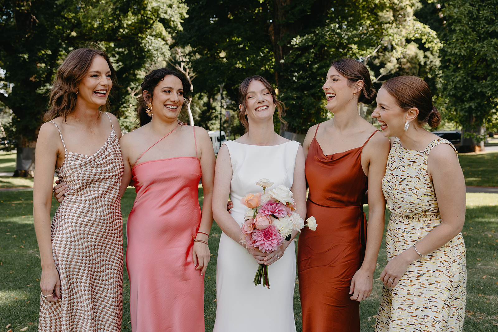wedding party floral miss matched dresses 