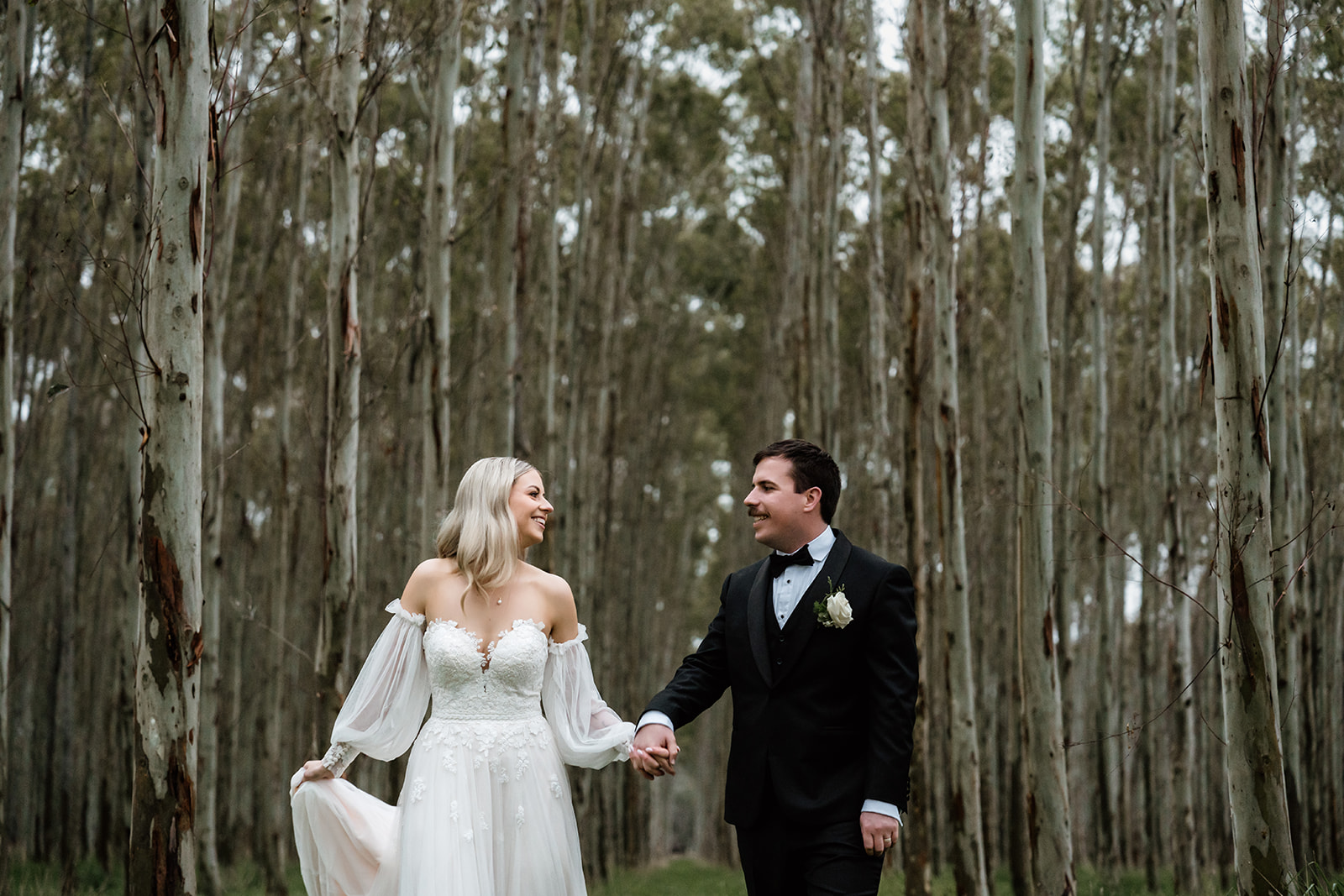 Wedding day photos at Brown brothers tall tree forrest. Forrest in Milawa 