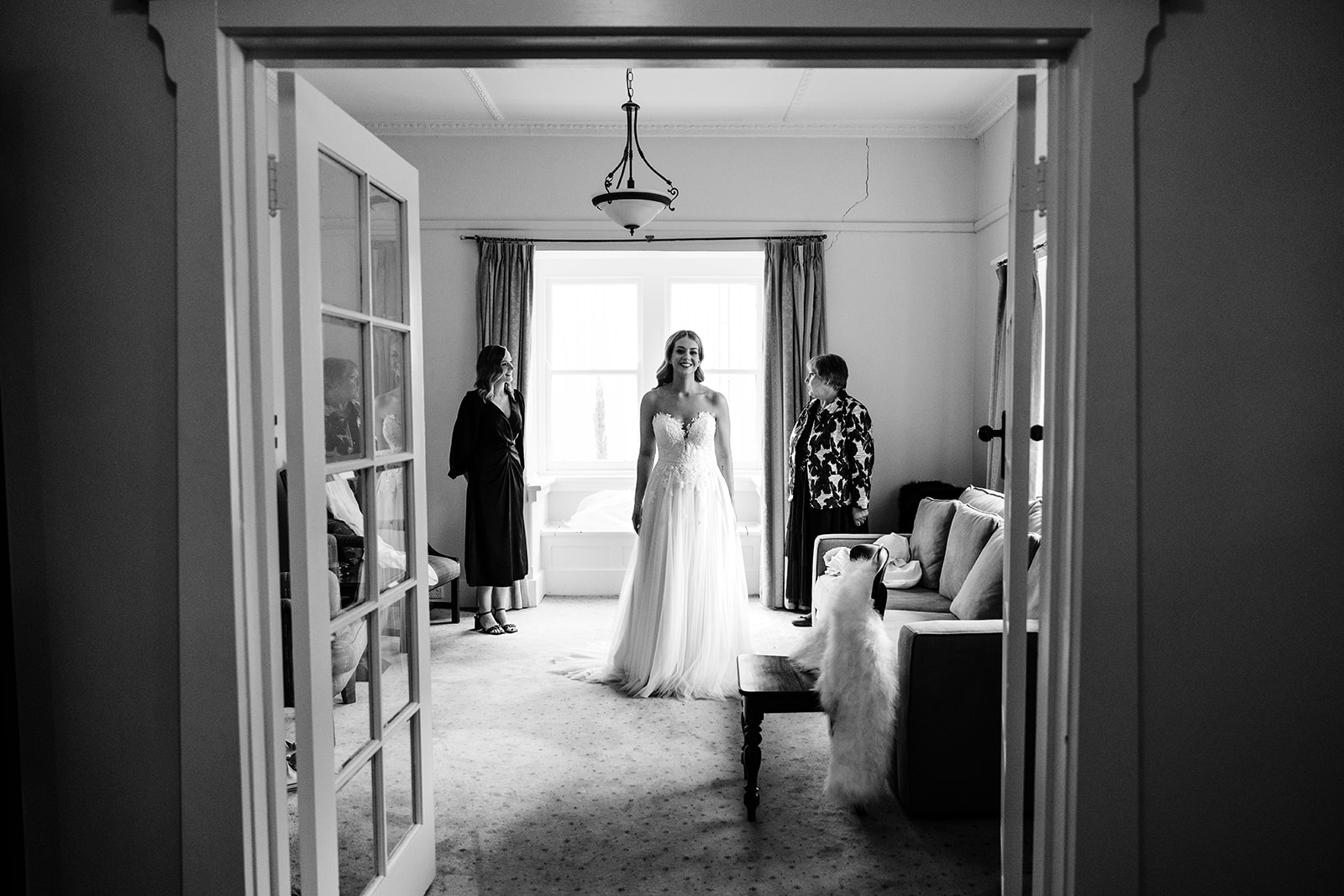 wedding day getting ready photos at Brown Brothers bridal cottage. Bride wearing Stella York gown with gorgeous sleeves