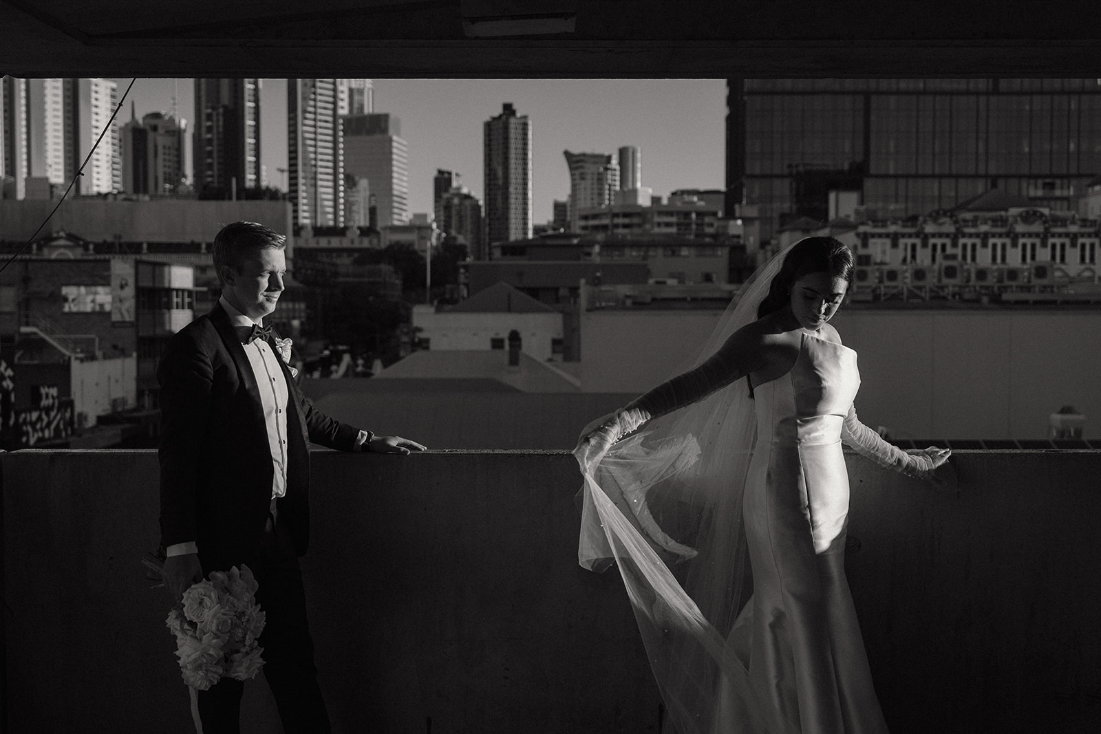 Wedding photographs at Brisbane Rooftop carpark