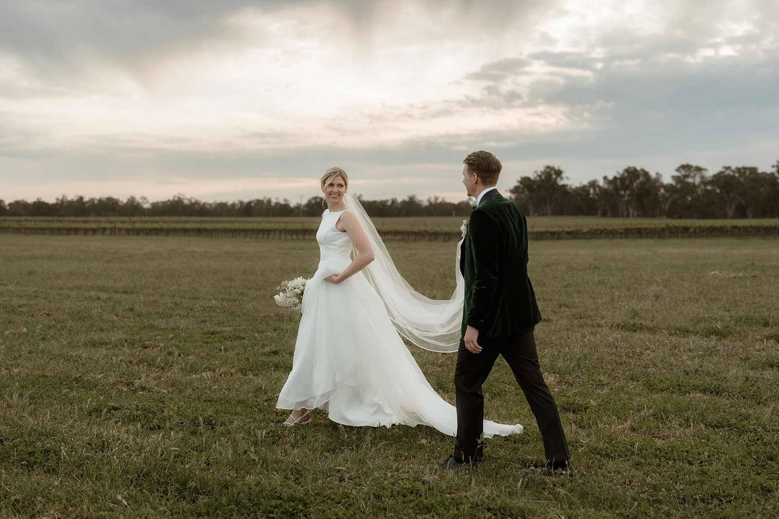 Zoe and Nathan stroll through Mitchelton Winery in Nagambie.