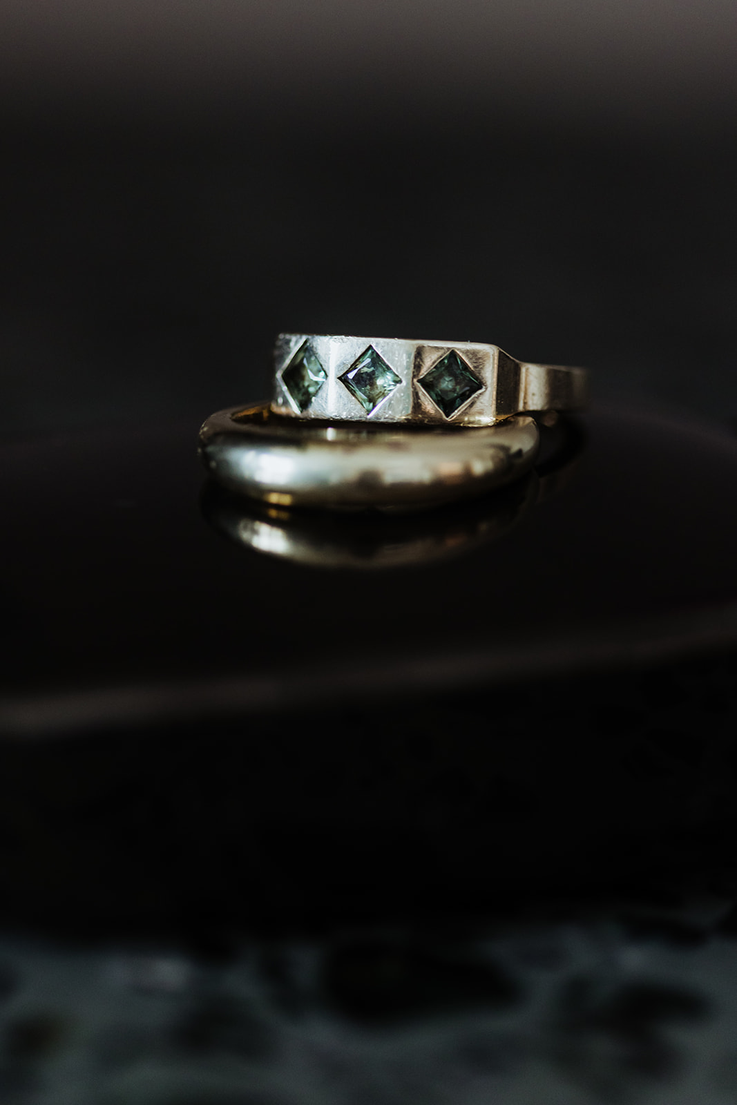 unique green stone wedding band for groom