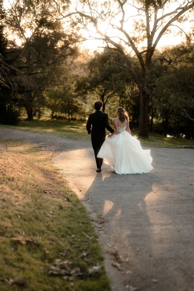 Couple sunset portraits on there wedding day at Montsalvat Wedding Venue