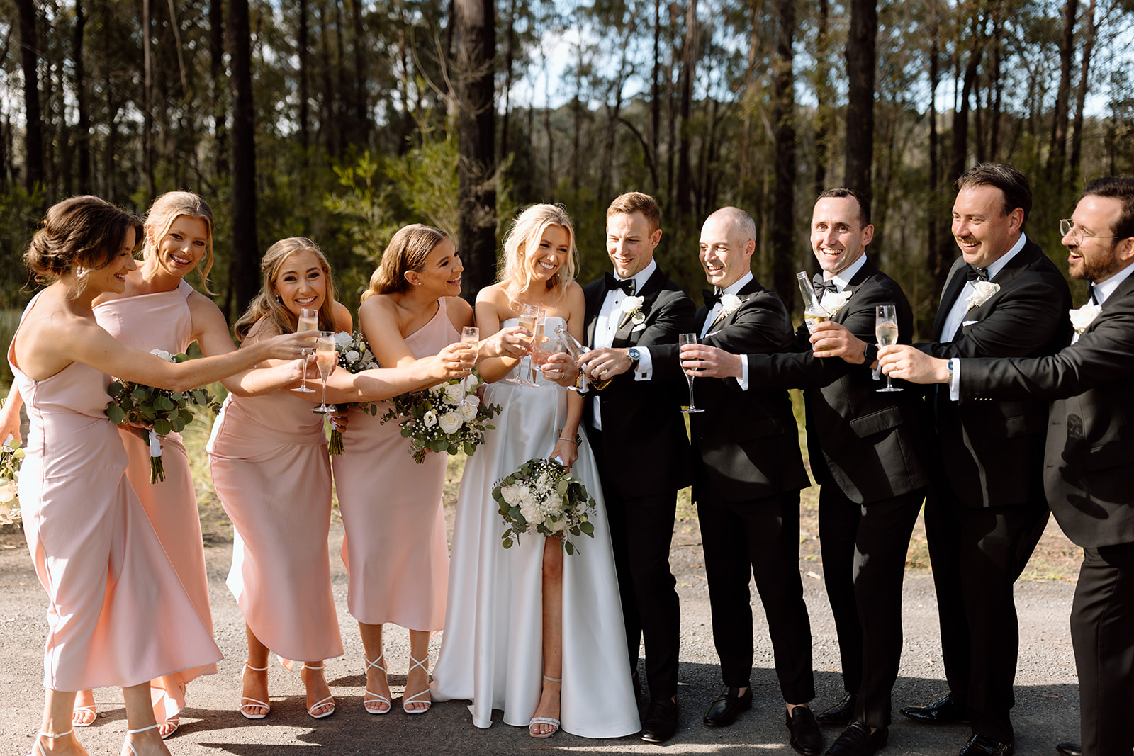 Couple with their bridal party at the wedding in the South Coast The Jackson Ranch