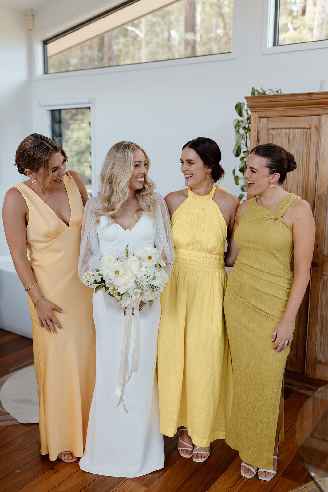 Bride with her bridesmaids at the wedding in the South Coast Bawley Vale Estate