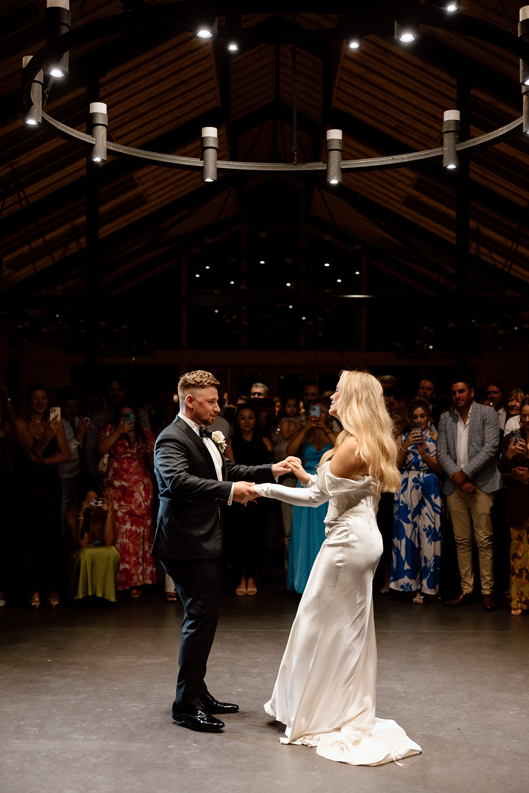Bride and groom first dance at their wedding reception in the Southern Highlands Bendooley Estate