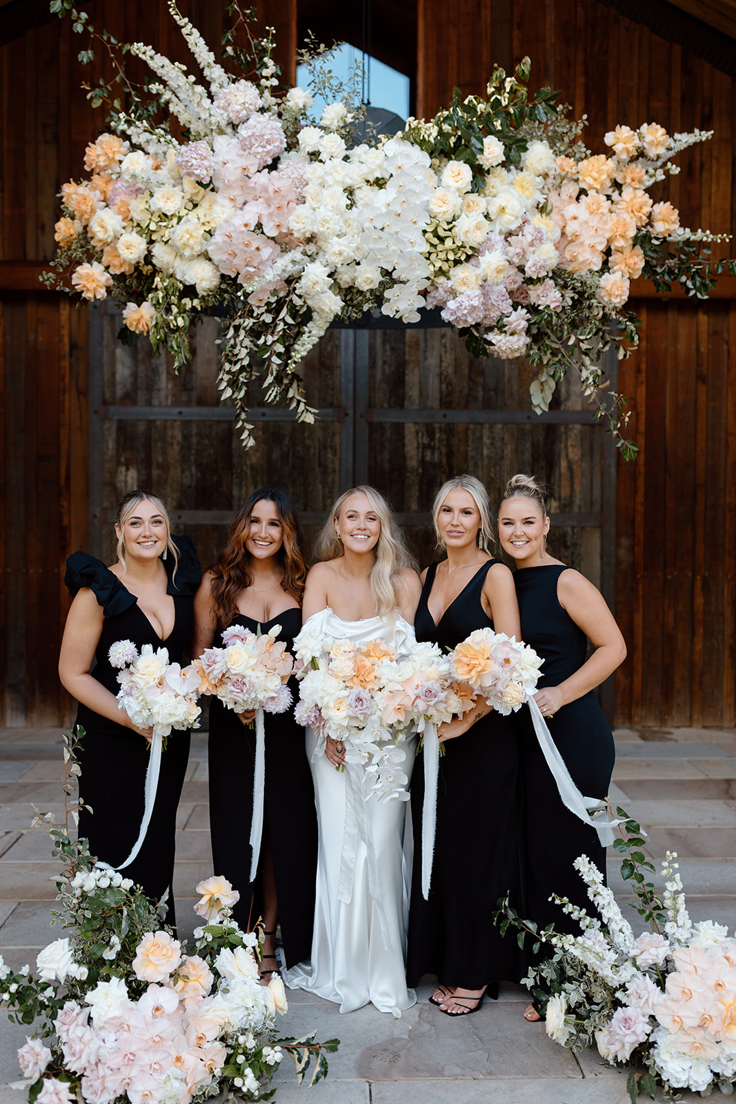 Bride with her bridesmaids at the wedding in the Southern Highlands Bendooley Estate