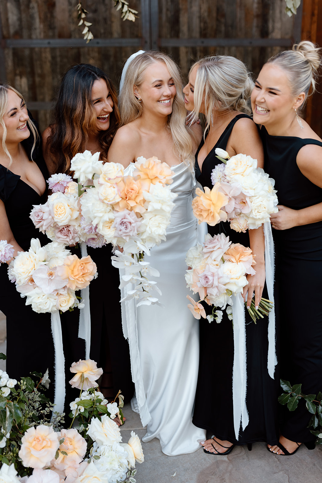 Bride with her bridesmaids at the wedding in the Southern Highlands Bendooley Estate