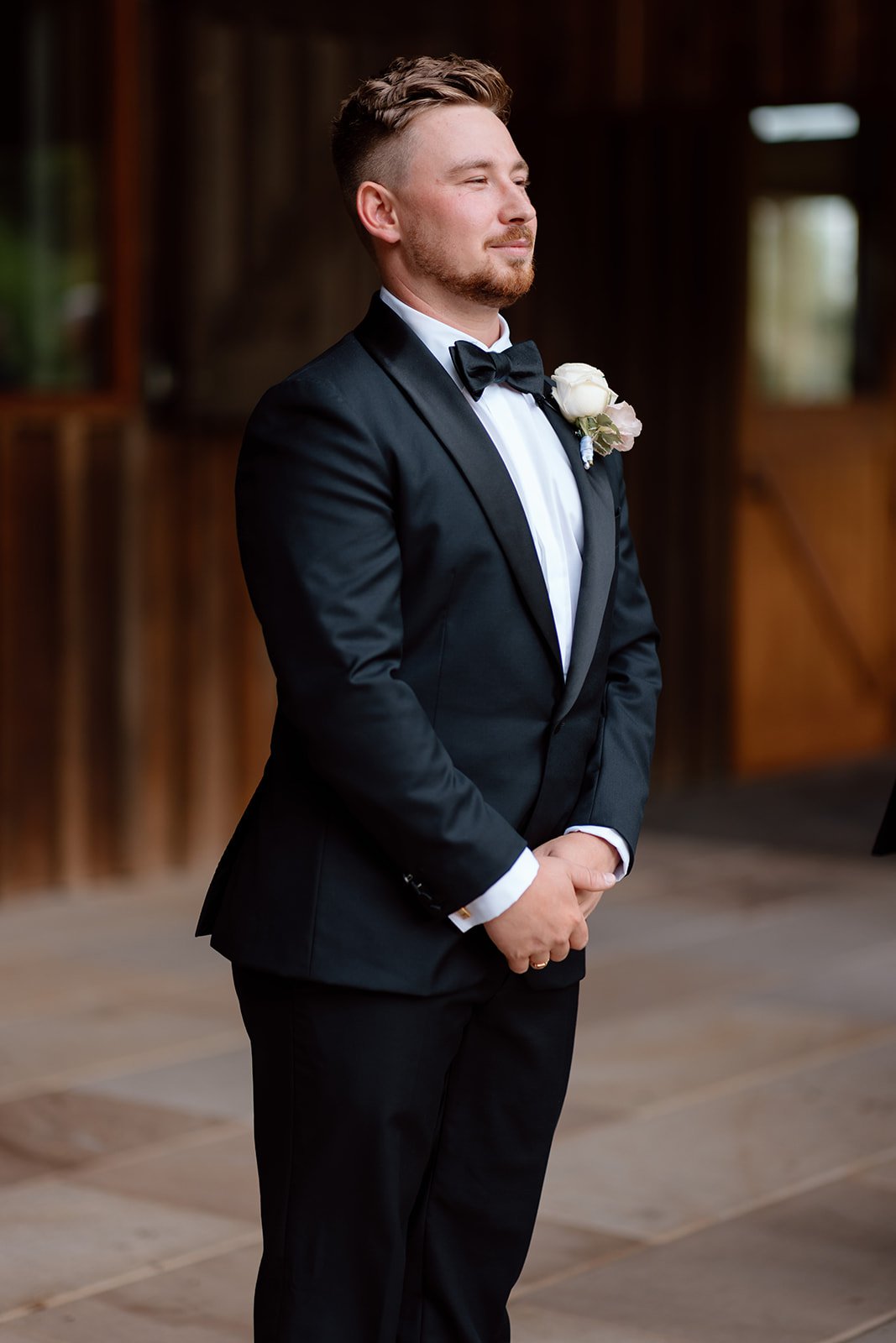 Groom waiting for his bride at the wedding in the Southern Highlands Bendooley Estate