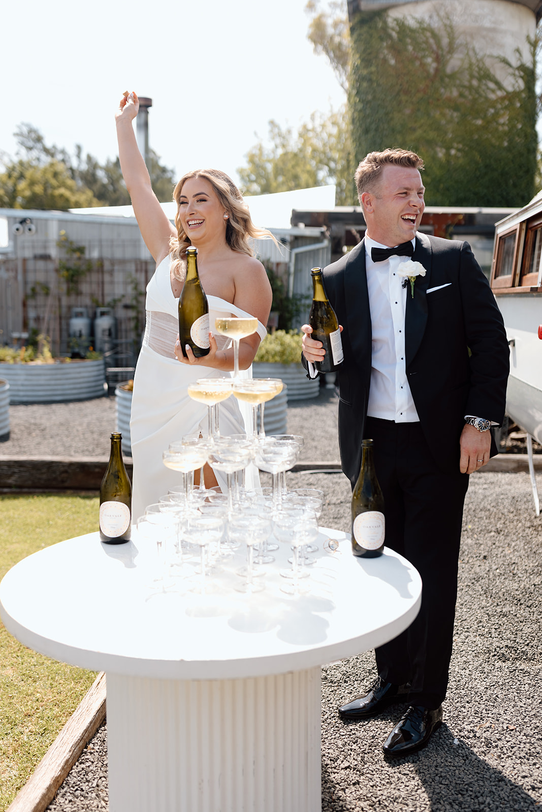 Bride and groom champagne tower at the wedding in the South Coast The Homestead Berry