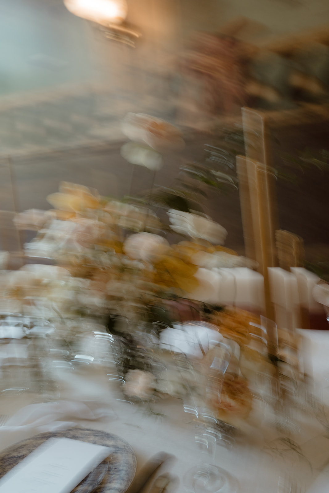 Blurry photo of table decor at Villa alba museum wedding venue in Kew