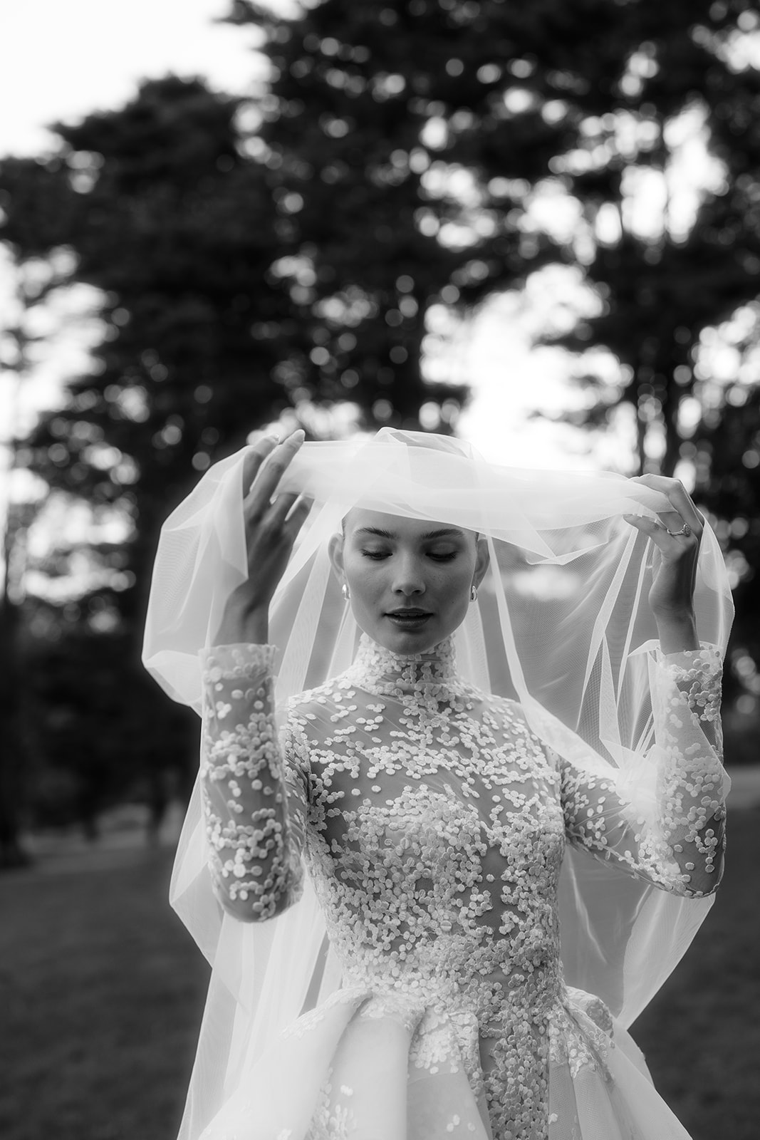 Bride in Wedding Gown Poses at Studley Park Grounds